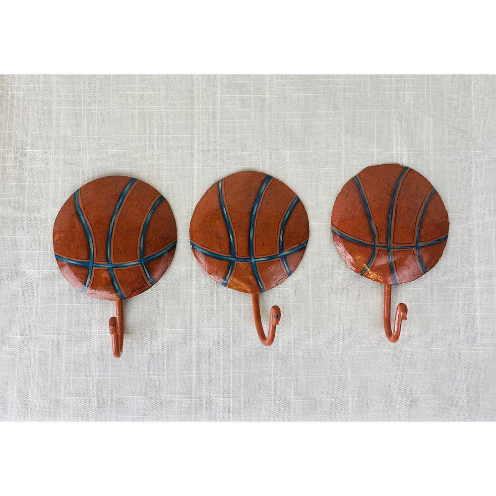 Set Of 3 Stephanie Anne Hobby Lobby Metal Basketball Themed Wall Hooks Hangers
